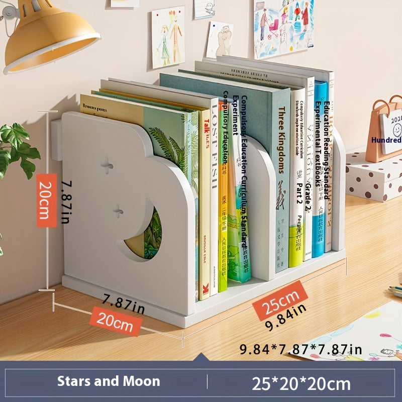 Multi-functional Desktop Rack 8-10 Book Multi-functional PVC Desktop Storage Rack with Moon and Stars Design | Space-Saving Desk & Drawer Organizer for Home and Office Storage