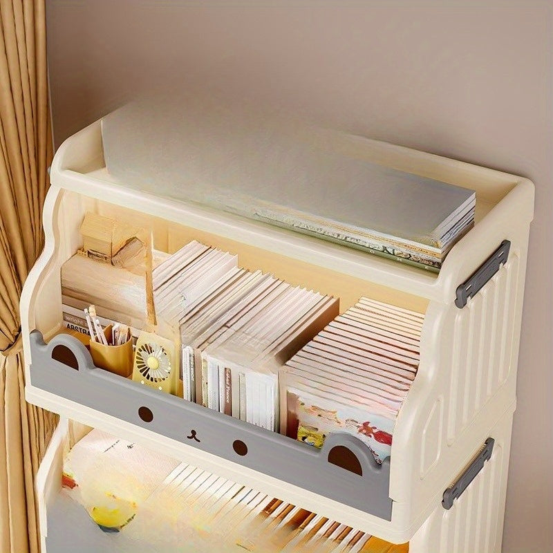 Freestanding Modular Storage Cabinet with Wheels & Foldable Design - White & Gray Plastic Organizer for Books, Magazines, Decor - Space-Saving Multi-Purpose Home & Office Furniture, Bookshelf Furniture, Decorative Shelving, Easy Assembly Storage