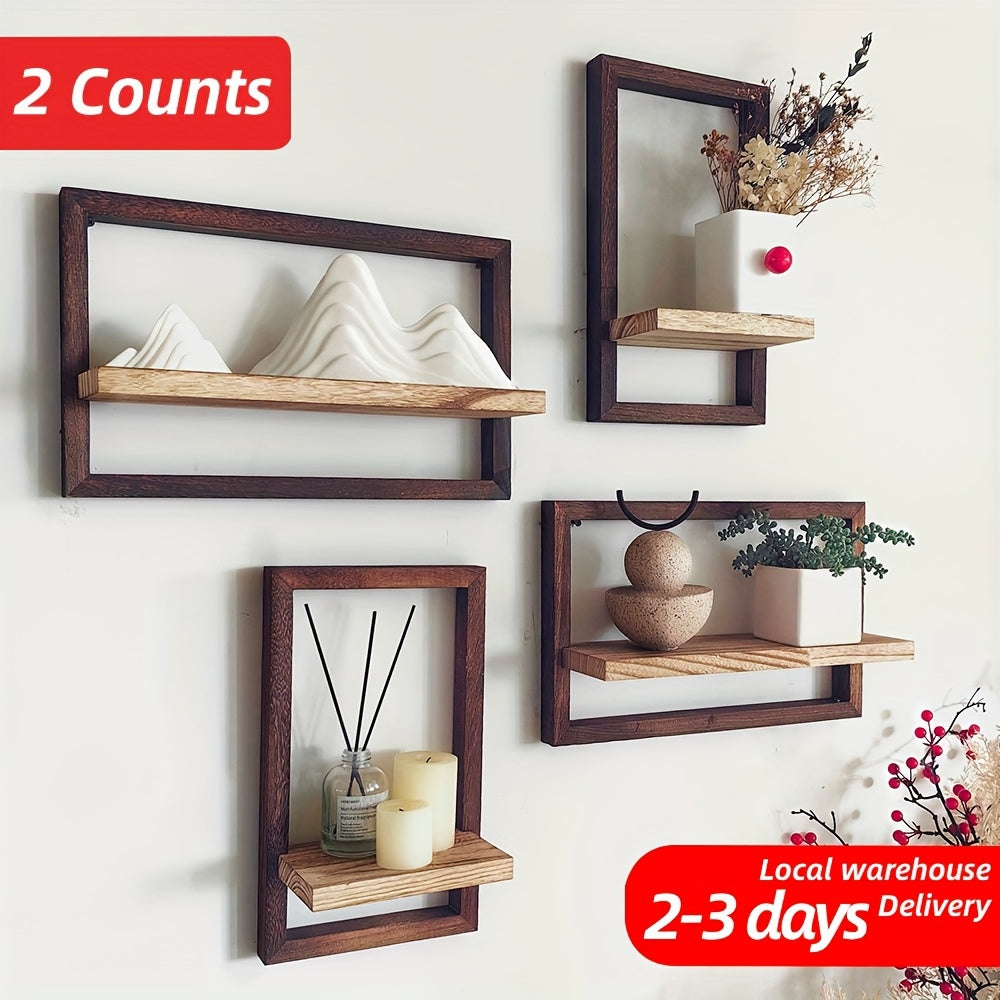 2pcs Set, Storage Bookshelf Wall Shelf Floating Rack, Storage Items Selves, Wall Decor, Wood Material, Suitable for Living Room, Bedroom, Study, Kitchen, Bathroom And Other Spaces, Brown, Floating Shelves