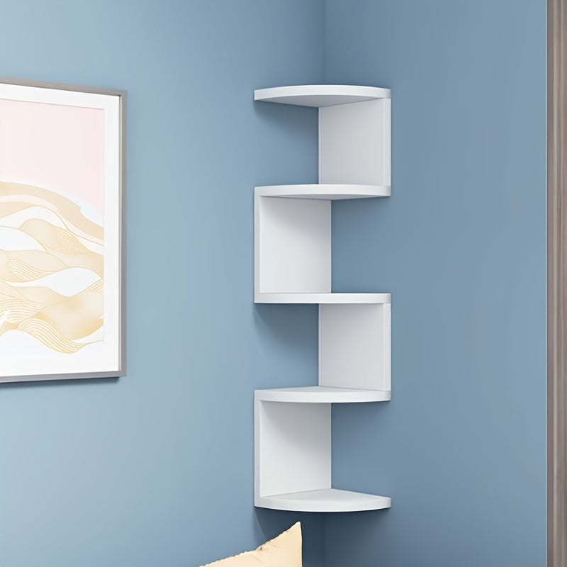 5-Tier Floating Bookshelf Unit, Wall-Mounted Plastic Storage Rack, Space-Saving Triangle Design, Multi-Functional Wooden Bookshelf, Suitable for Home Office, with No-Drill Wall-Mounted Monitor, Practical Rack, Practical Rack, Floating Shelves