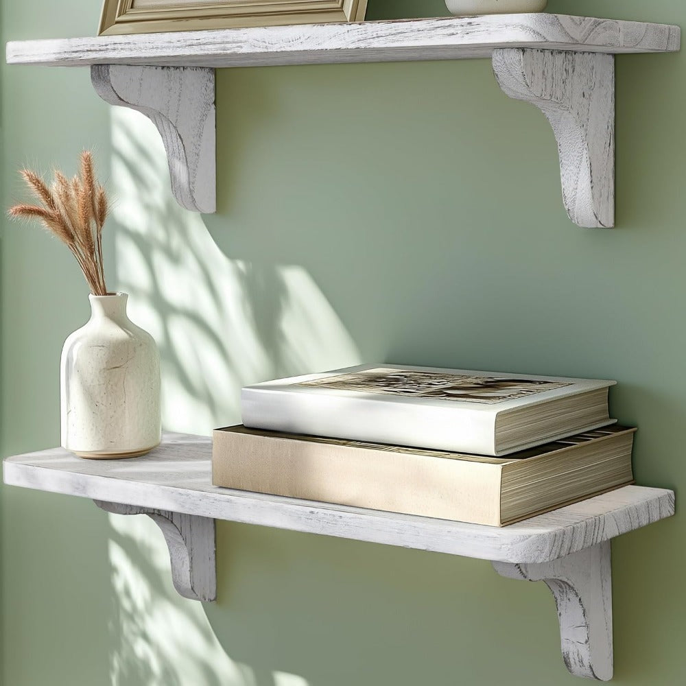 2pcs Rustic Wooden Wall Shelves - 16 Inches, Easy to Install Storage Shelf, Floating Bookshelf for Books, Plants, Candles, Home Organization, Hallway, Bedroom, Living Room & Bathroom Decorative Wall Rack, Perfect Gift Idea, Floating Shelves
