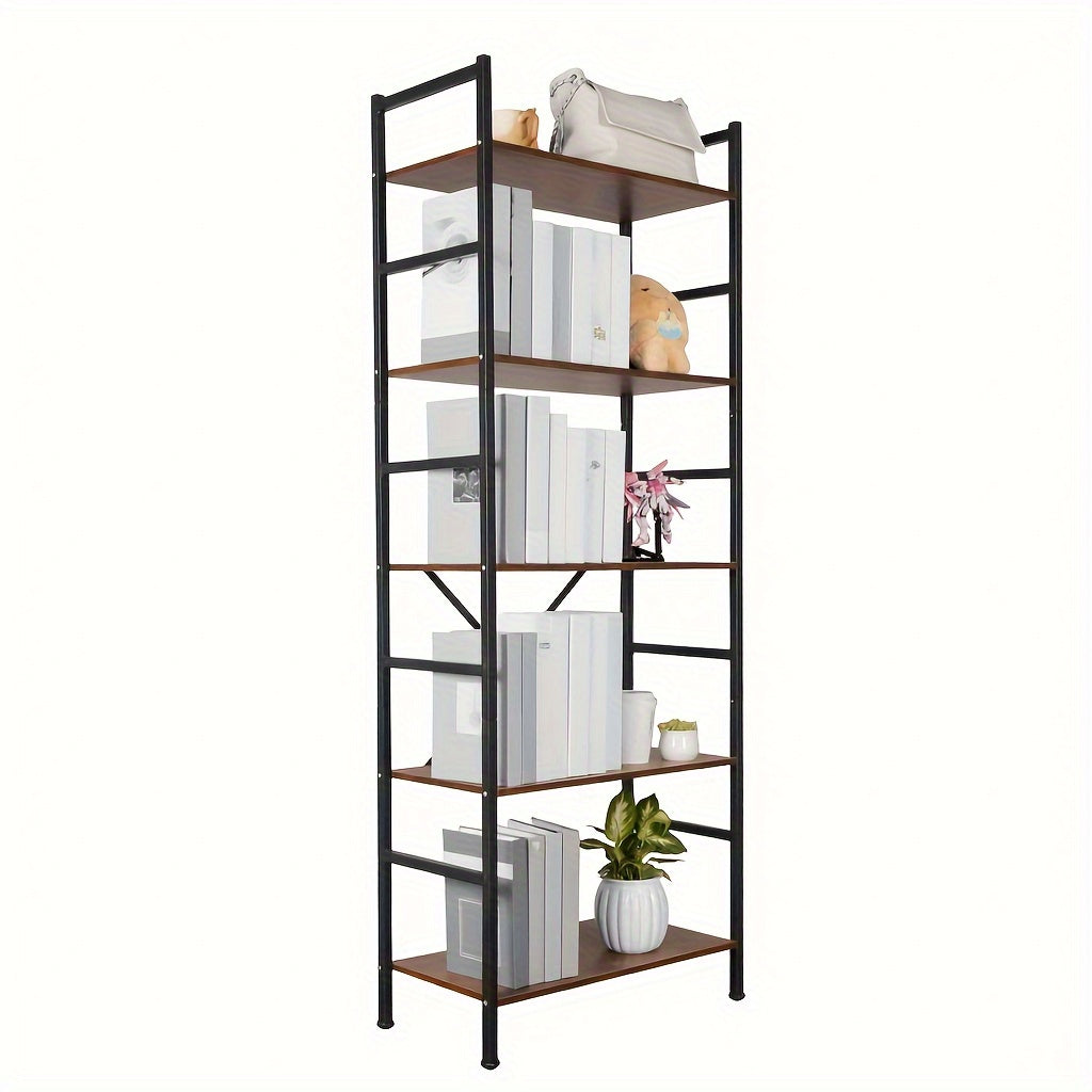 3-Tier\u002F5-Tier Metal Bookshelf - Rustic Brown Modern Classic Design, 27\