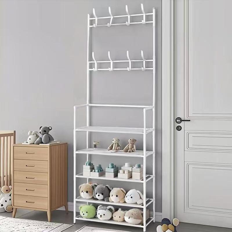 This 5-layer Multi-functional Storage Rack And Bookshelf Comes With 8 Hooks, With A Total Height Of 65 Inches. It Is Suitable For Toy Storage In Bedrooms And Living Rooms, Saving Space, Stabilizing The Structure, And Can Be Assembled By Yourself.